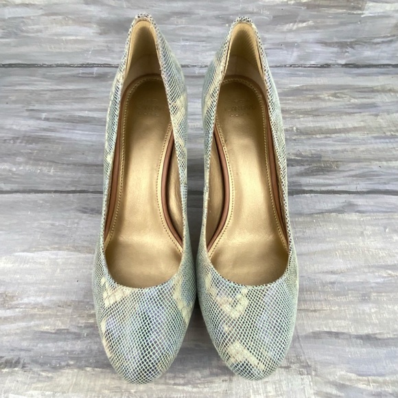 Circa Joan David Luxe Platform Pumps Pearly Snakeskin Print Leather Heels 7.5M - Picture 7 of 16